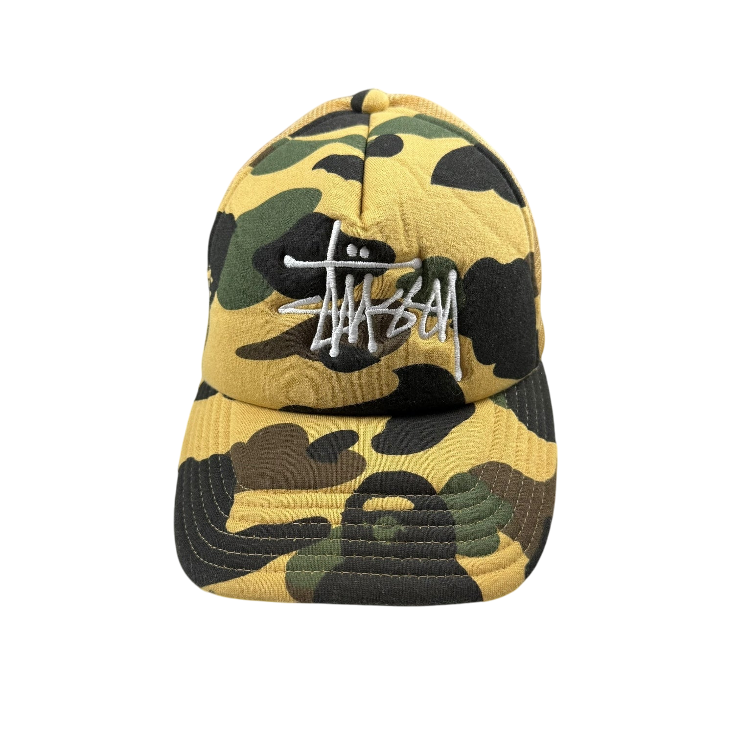 BAPE (A Bathing Ape) x Stussy Trucker Camo Cap Yellow