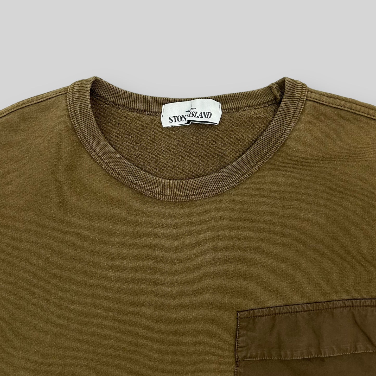 Stone Island Pocket Crewneck Sweater Military Khaki Green (Fits L/XL)