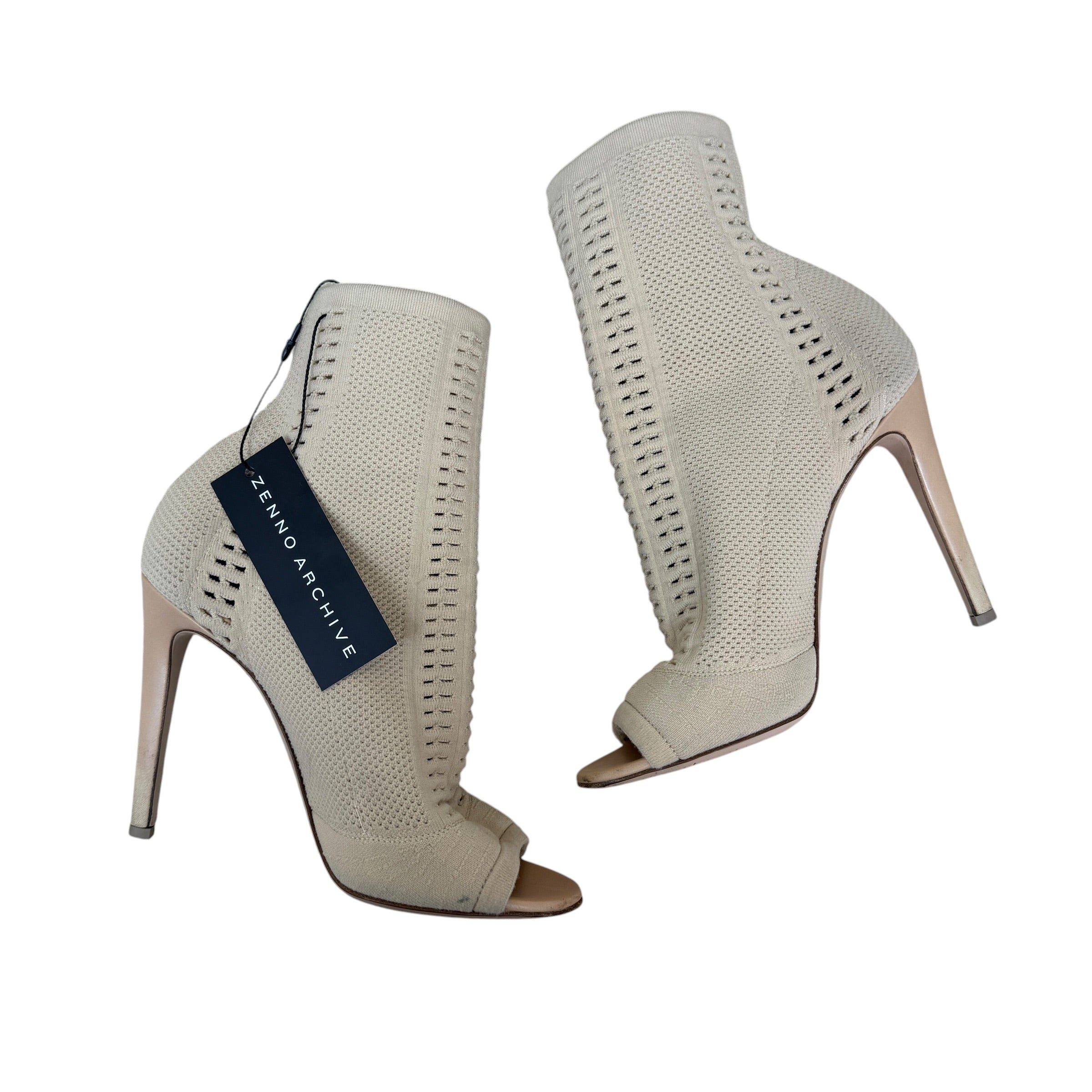 Gianvito Rossi Knit Ankle Heels Beige (Size EU38)