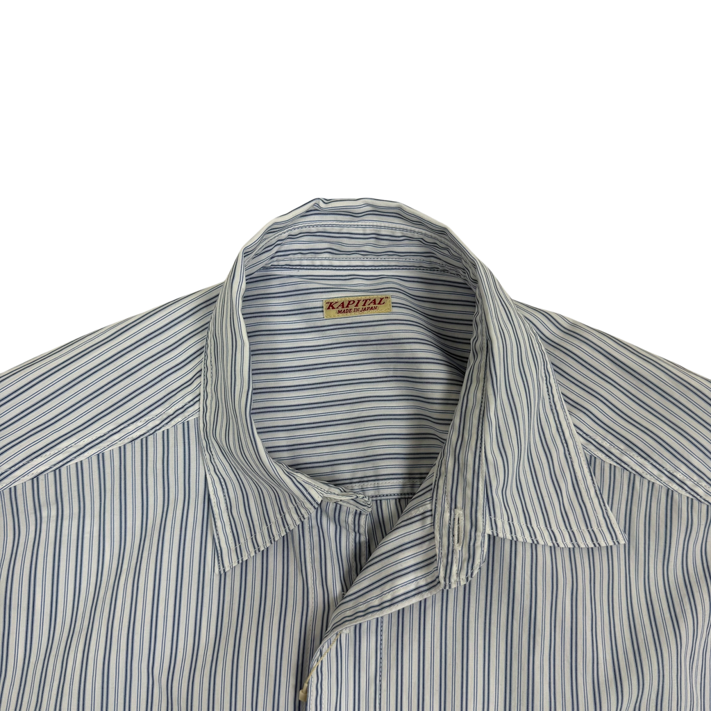 Kapital Cotton Stripe Cabin Work Shirt Blue / White (Size L)