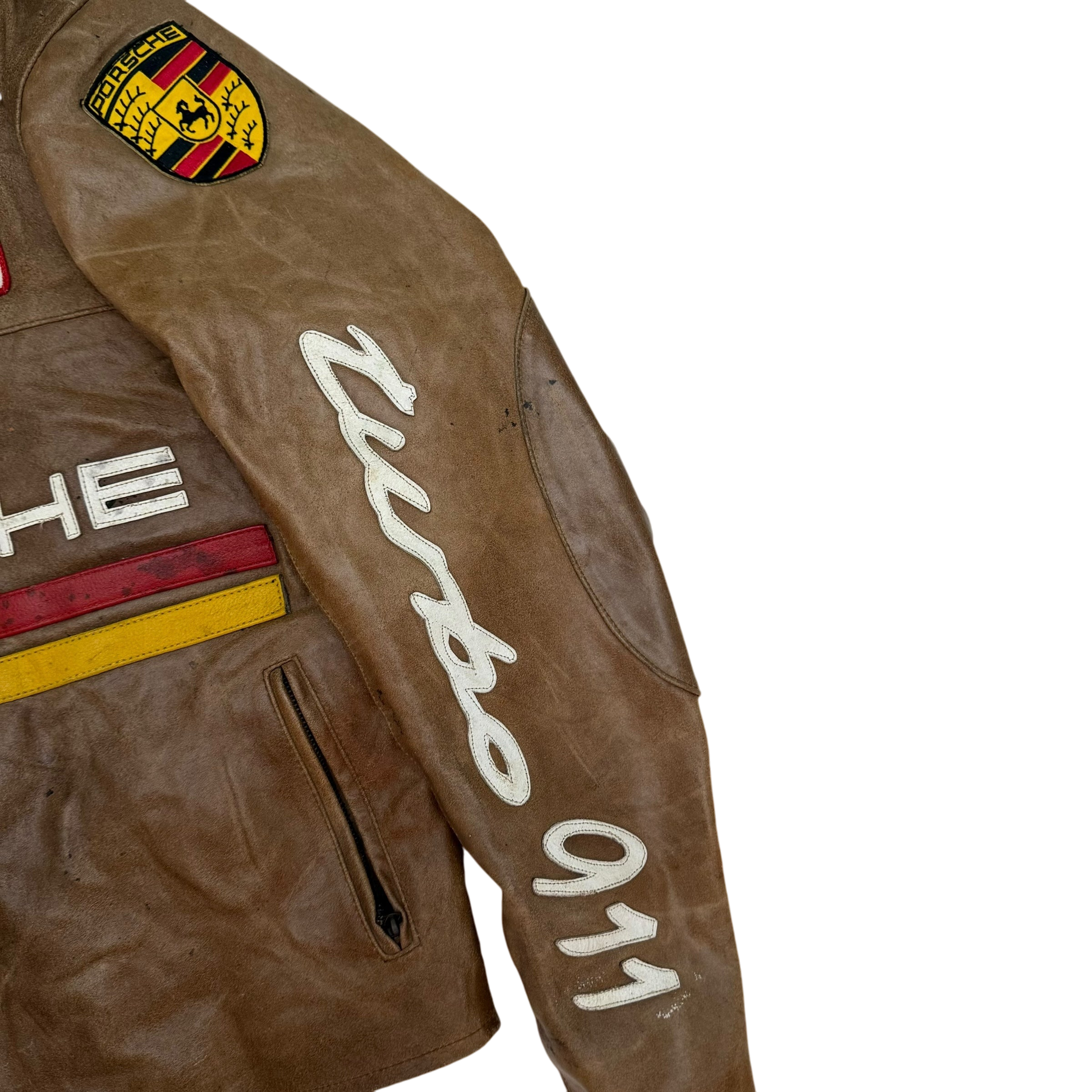 90s Porsche Turbo 911 Leather Racing Jacket Brown (size L)