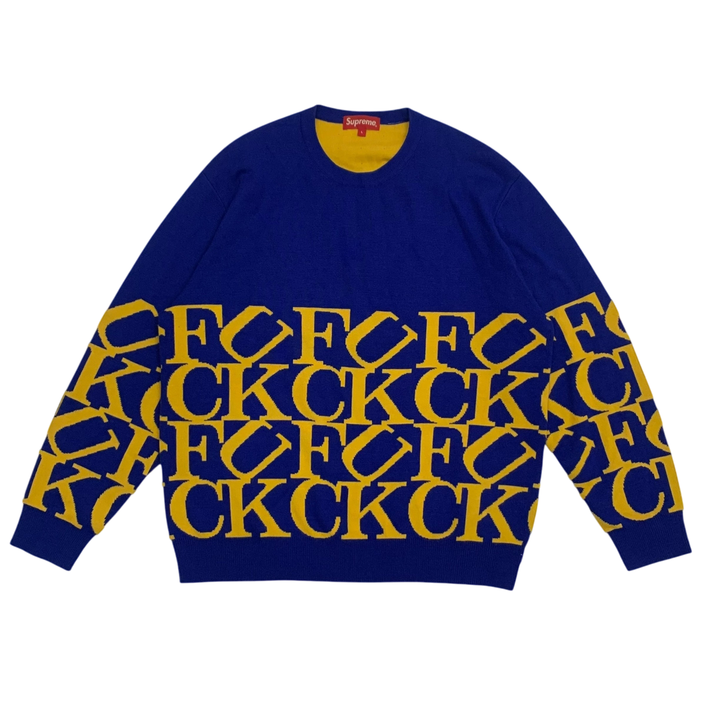 Supreme FW23 ‘Fuck’ Knit Sweatshirt Royal Blue / Yellow (Size L)