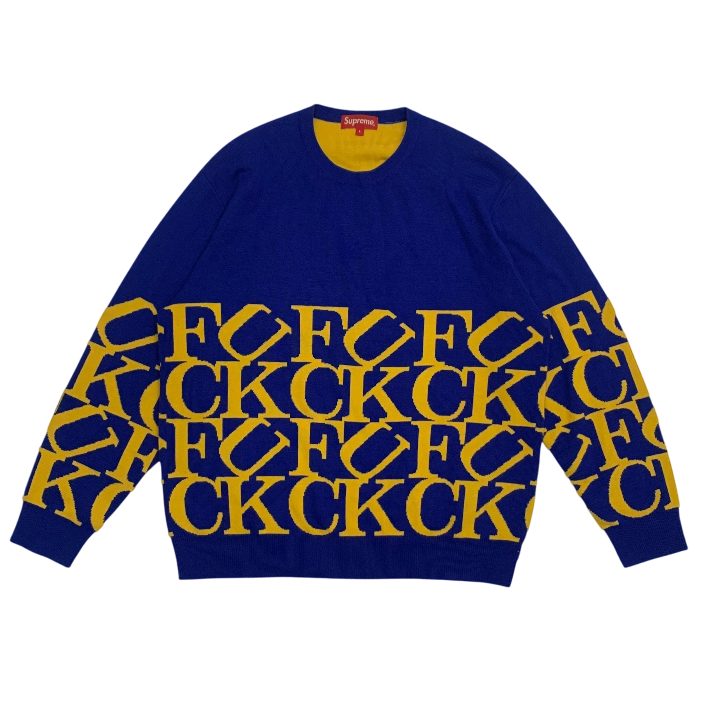 Supreme FW23 ‘Fuck’ Knit Sweatshirt Royal Blue / Yellow (Size L)