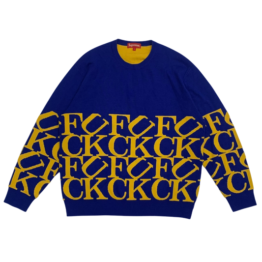Supreme FW23 ‘Fuck’ Knit Sweatshirt Royal Blue / Yellow (Size L)