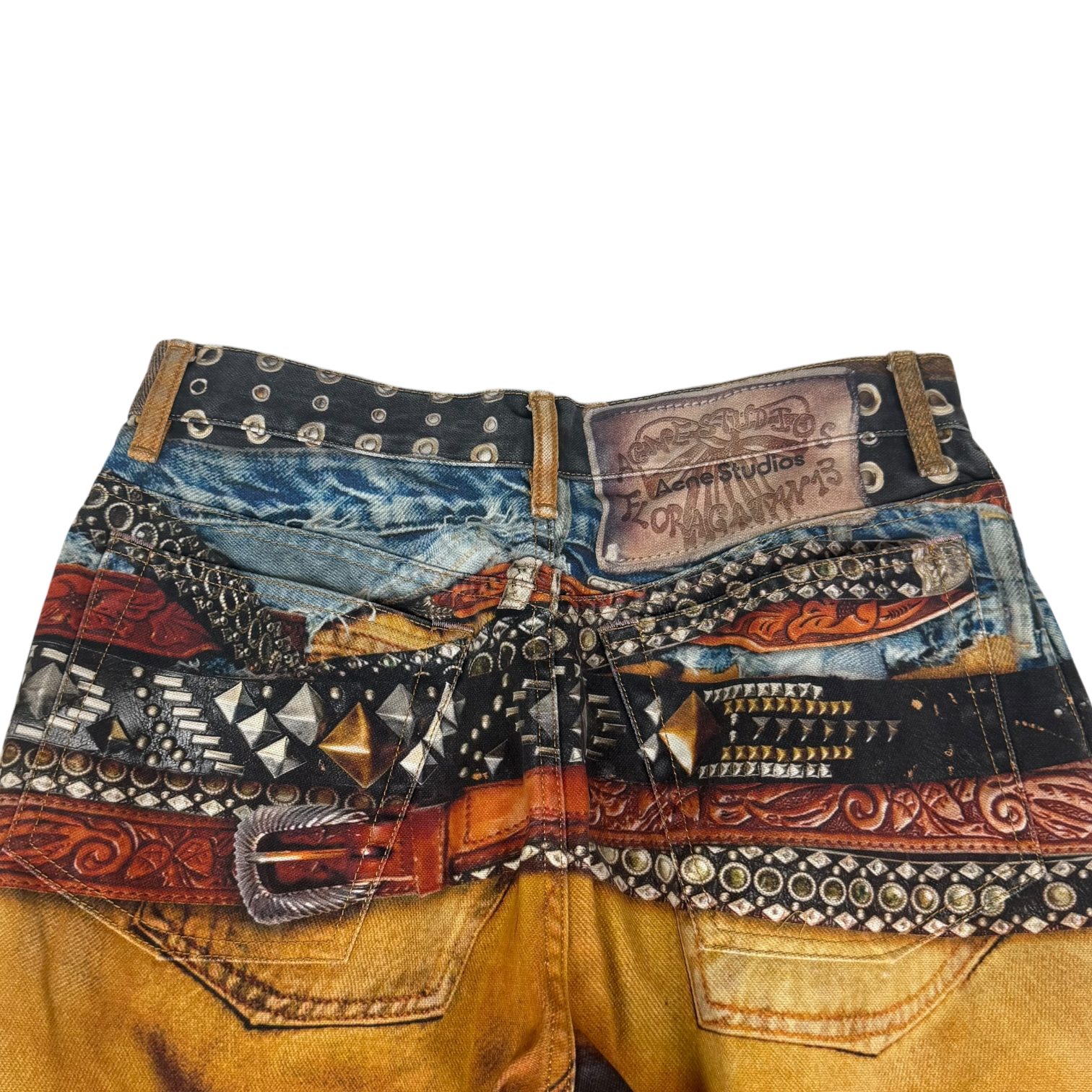 Acne Studios SS25 2006M Tromp L’oeil Stacked Belt Barrel-Leg Jeans Orange (Fits 30”)