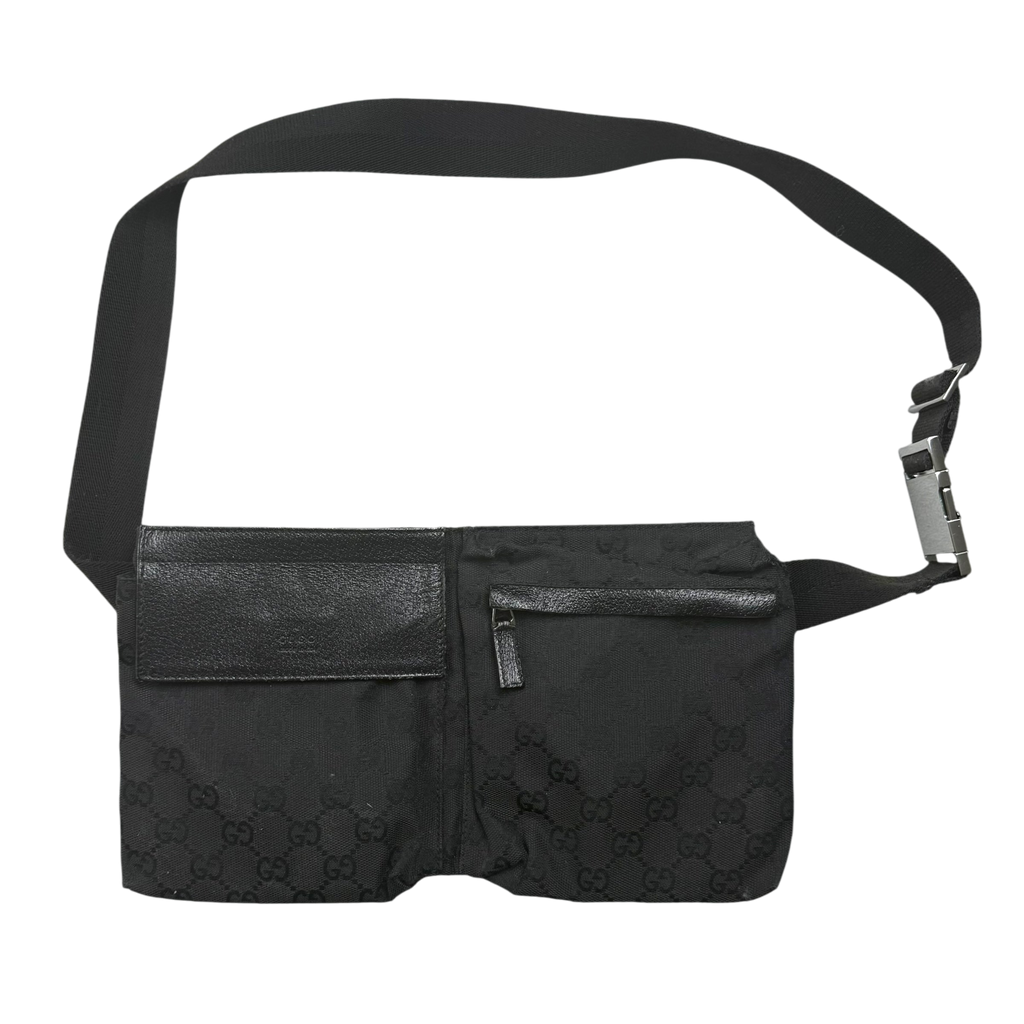 Gucci GG Canvas Double Pocket Belt Bag Black