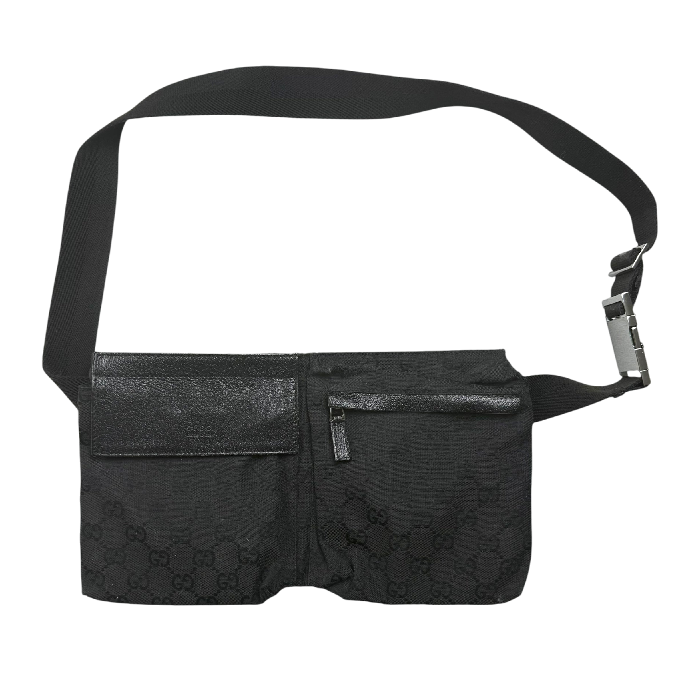 Gucci GG Canvas Double Pocket Belt Bag Black