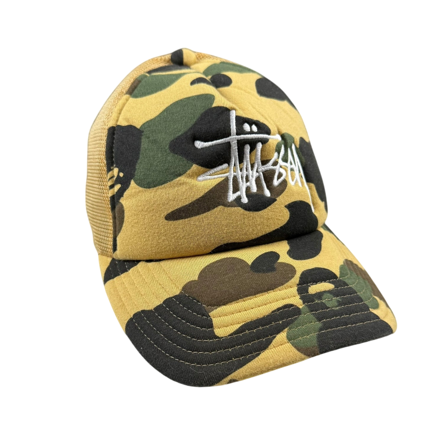 BAPE (A Bathing Ape) x Stussy Trucker Camo Cap Yellow