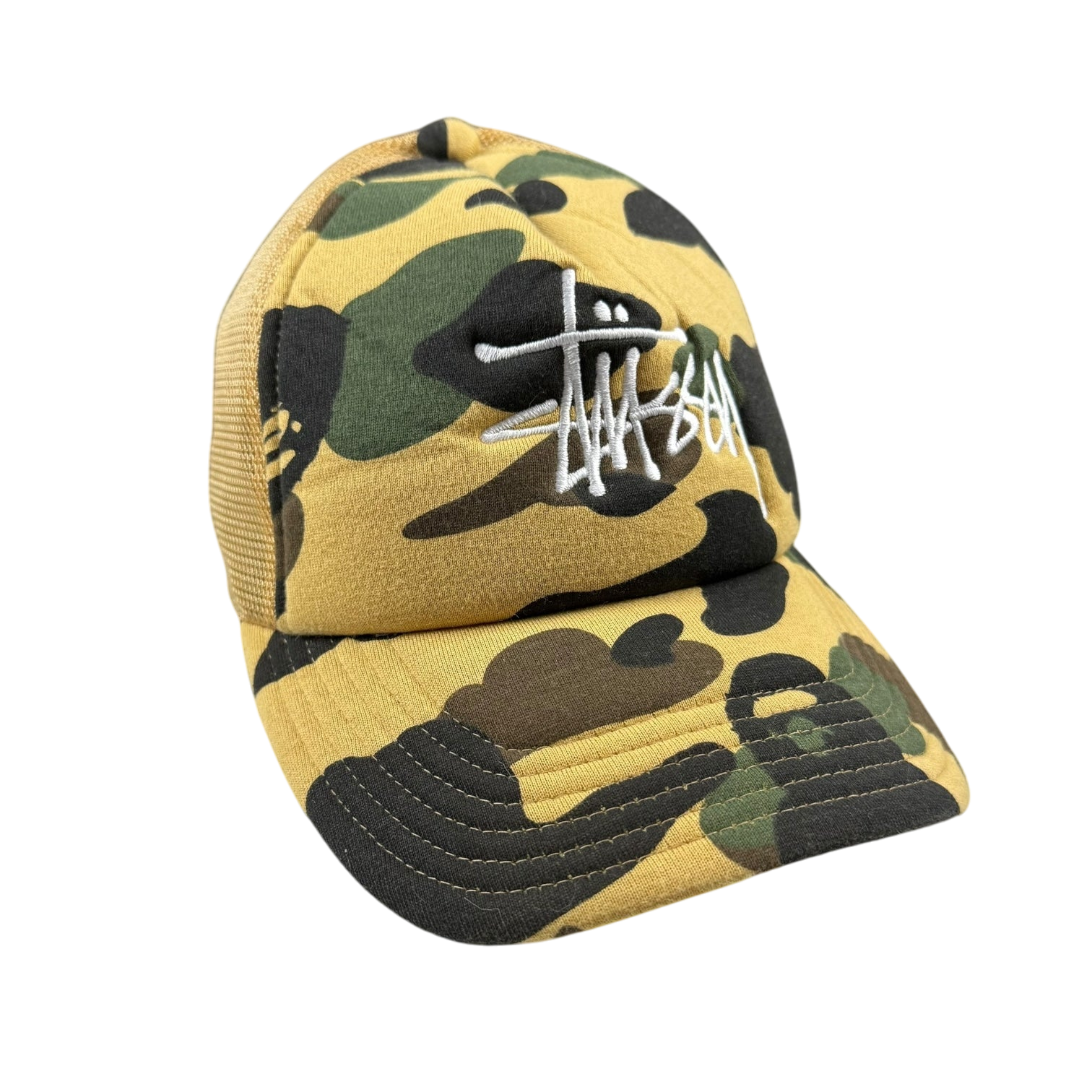 BAPE (A Bathing Ape) x Stussy Trucker Camo Cap Yellow