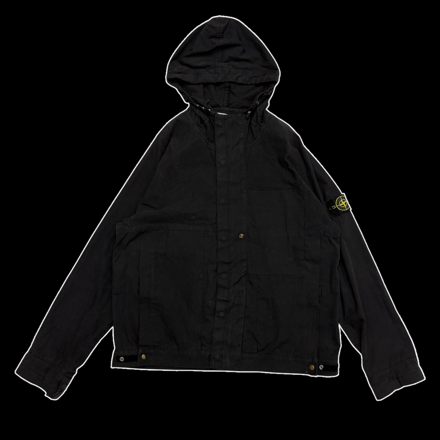 Stone Island SS 2004 Black Raso Gommato Jacket Black (Size L)