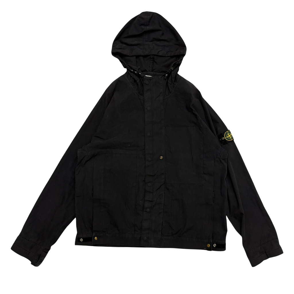 Stone Island SS 2004 Black Raso Gommato Jacket Black (Size L)