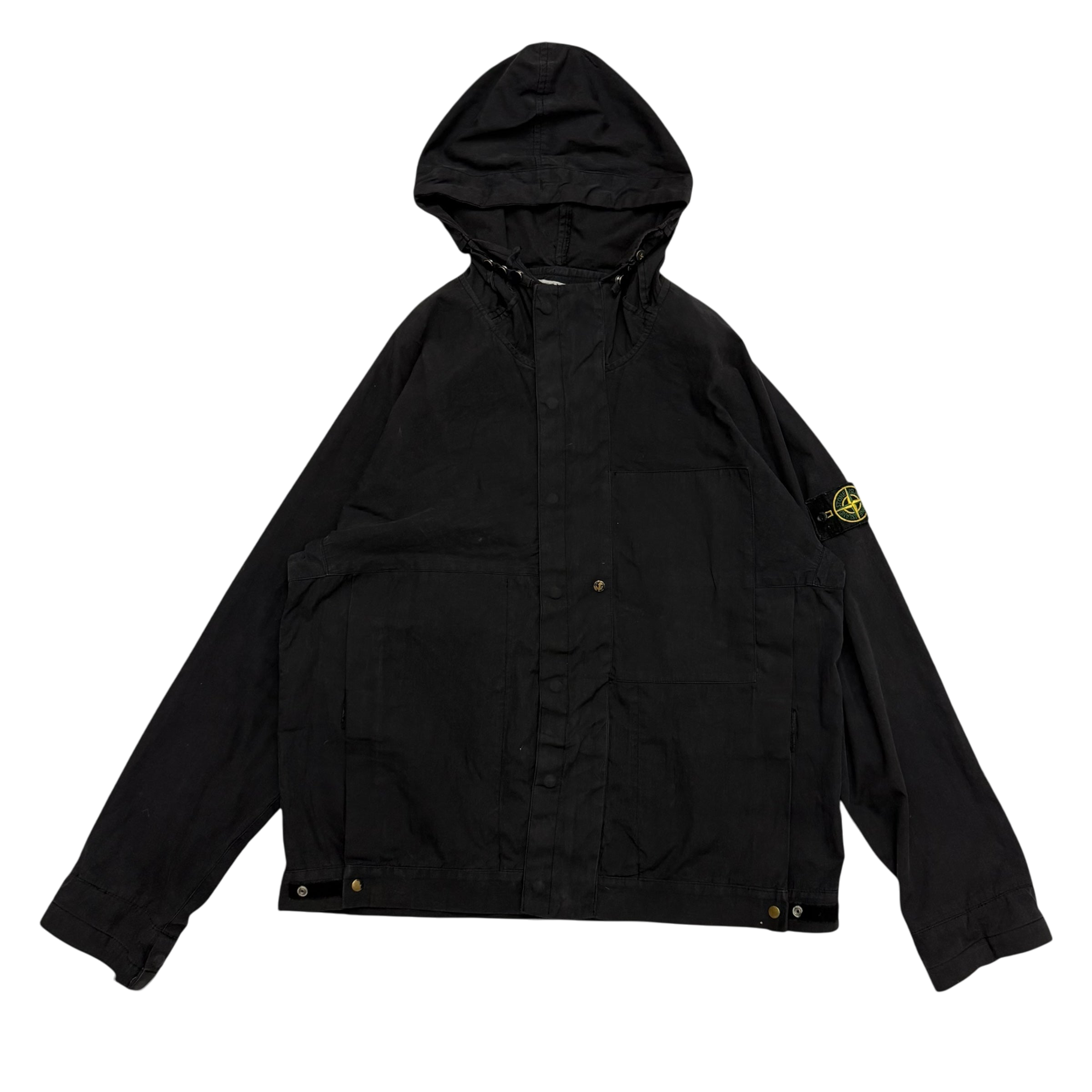 Stone Island SS 2004 Black Raso Gommato Jacket Black (Size L)