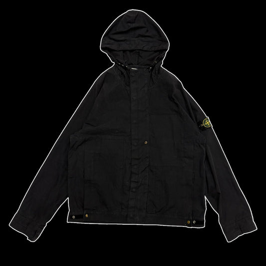 Stone Island SS 2004 Black Raso Gommato Jacket Black (Size L)