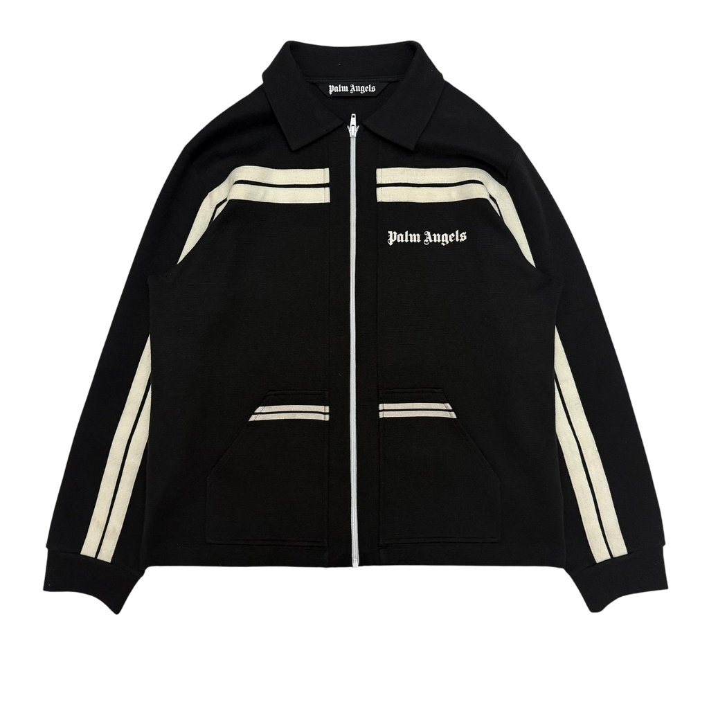 Palm Angels Wool Blend Collar Knit Track Jacket Black/Off White (Size L)