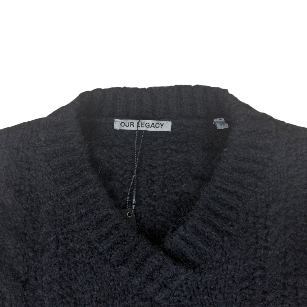 Our Legacy Intact Two Face Cropped Cable Knit Sweatshirt Black (Size 38)
