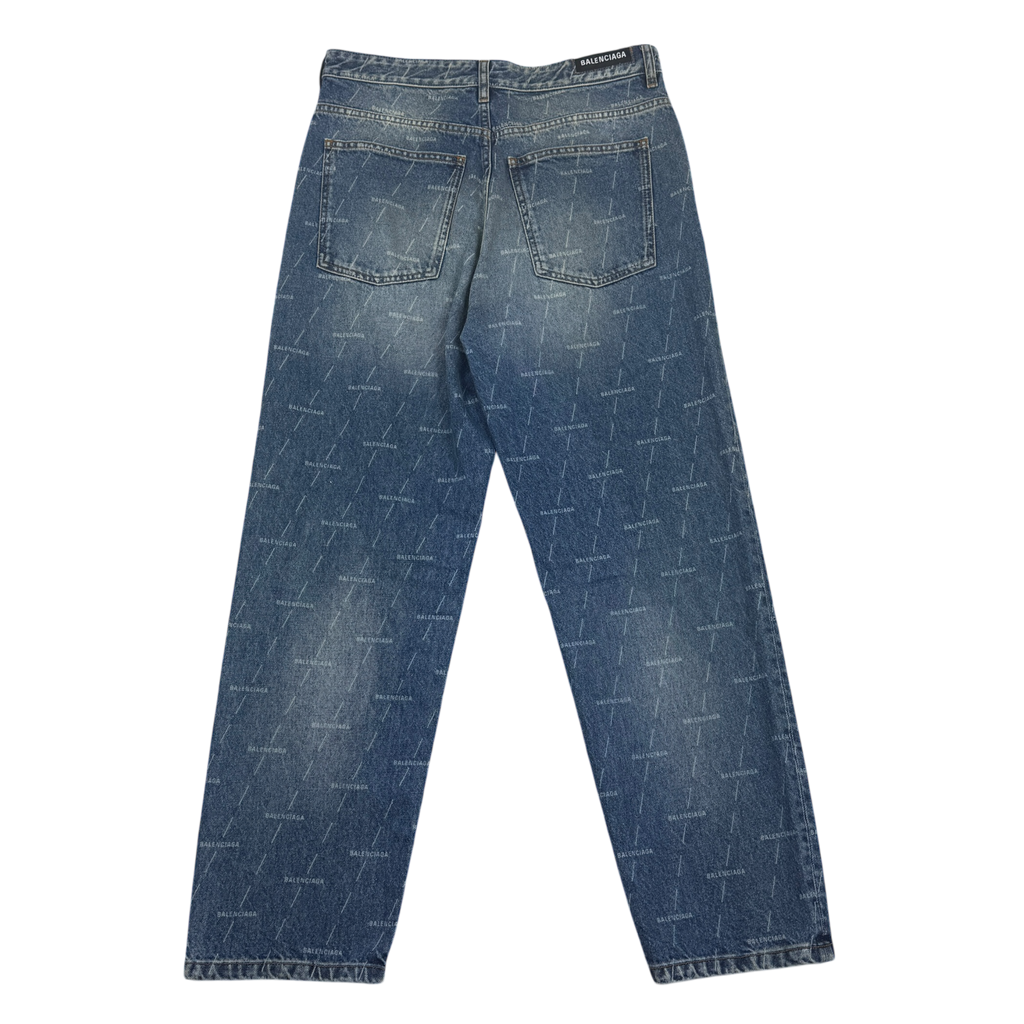 Balenciaga Monogram-Print Straight-Leg Washed Jeans (Size 32”)