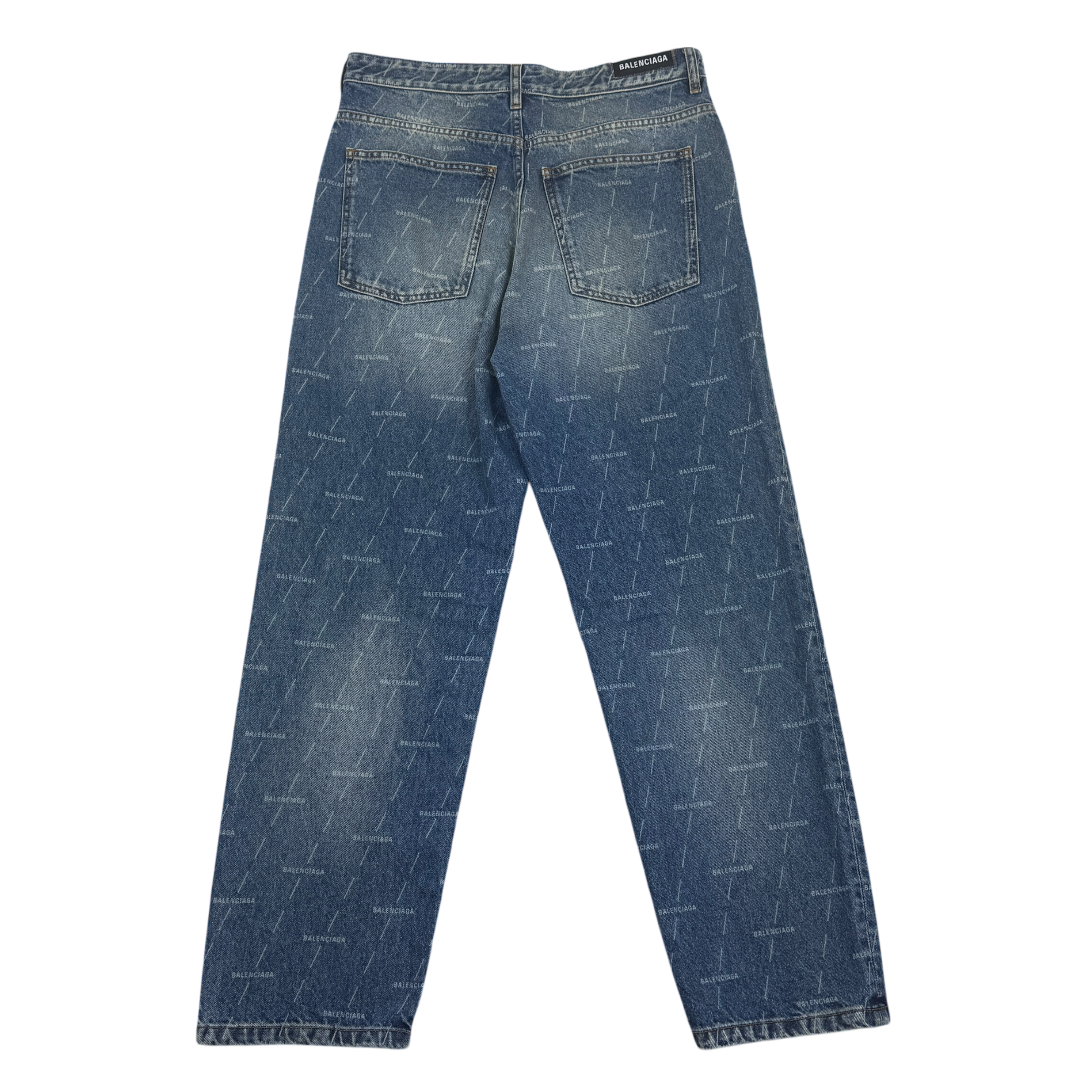 Balenciaga Monogram-Print Straight-Leg Washed Jeans (Size 32”)