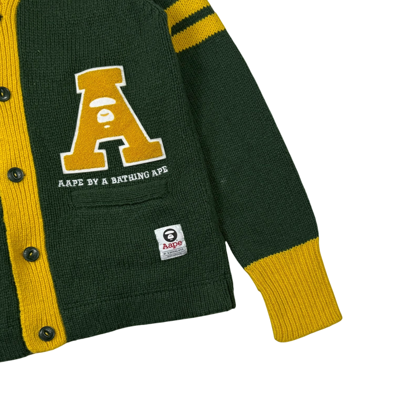 AAPE by A Bathing Ape Embroidered Knit Sweatshirt Cardigan Green (Size L)