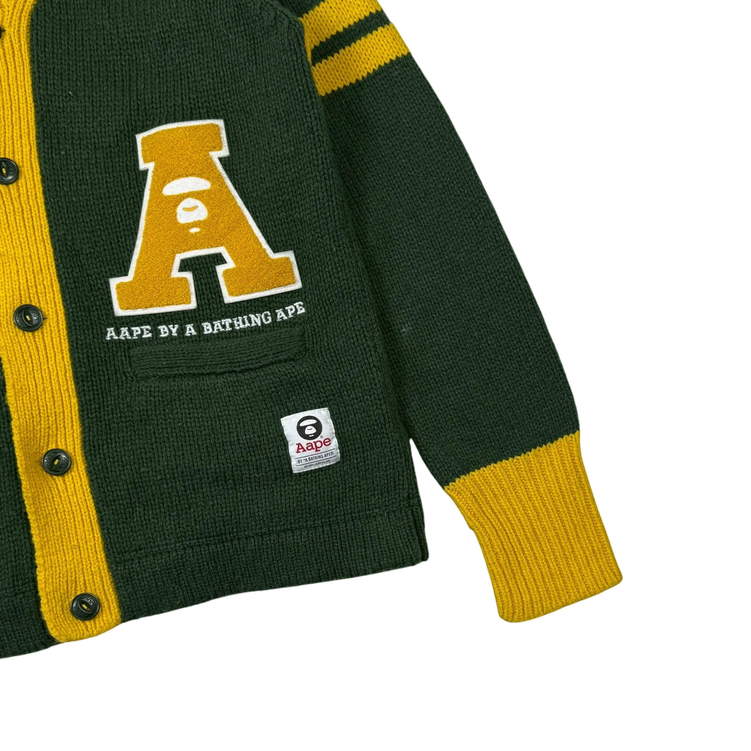 AAPE by A Bathing Ape Embroidered Knit Sweatshirt Cardigan Green (Size L)