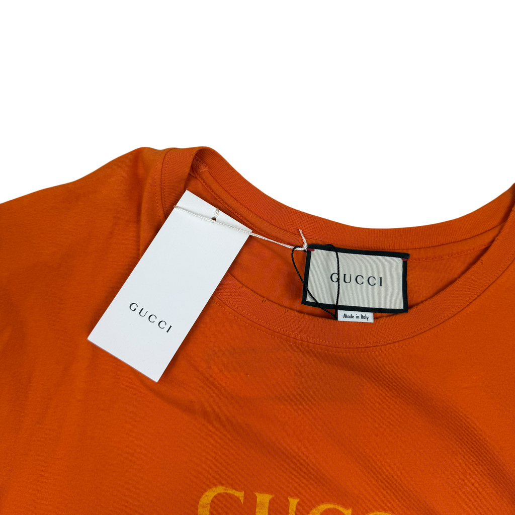 Gucci 2018 Distressed Printed Cotton-Jersey T-Shirt Orange (Fits M-L)