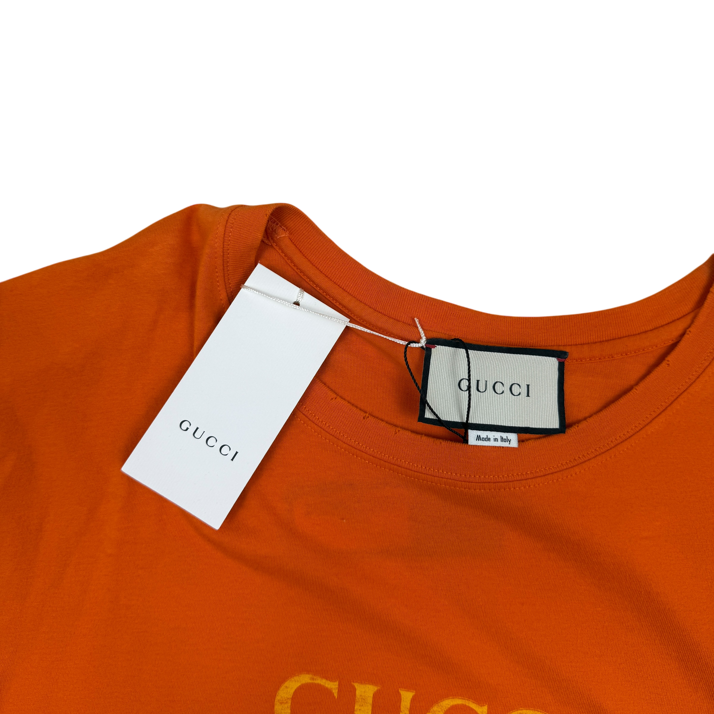 Gucci 2018 Distressed Printed Cotton-Jersey T-Shirt Orange (Fits M-L)