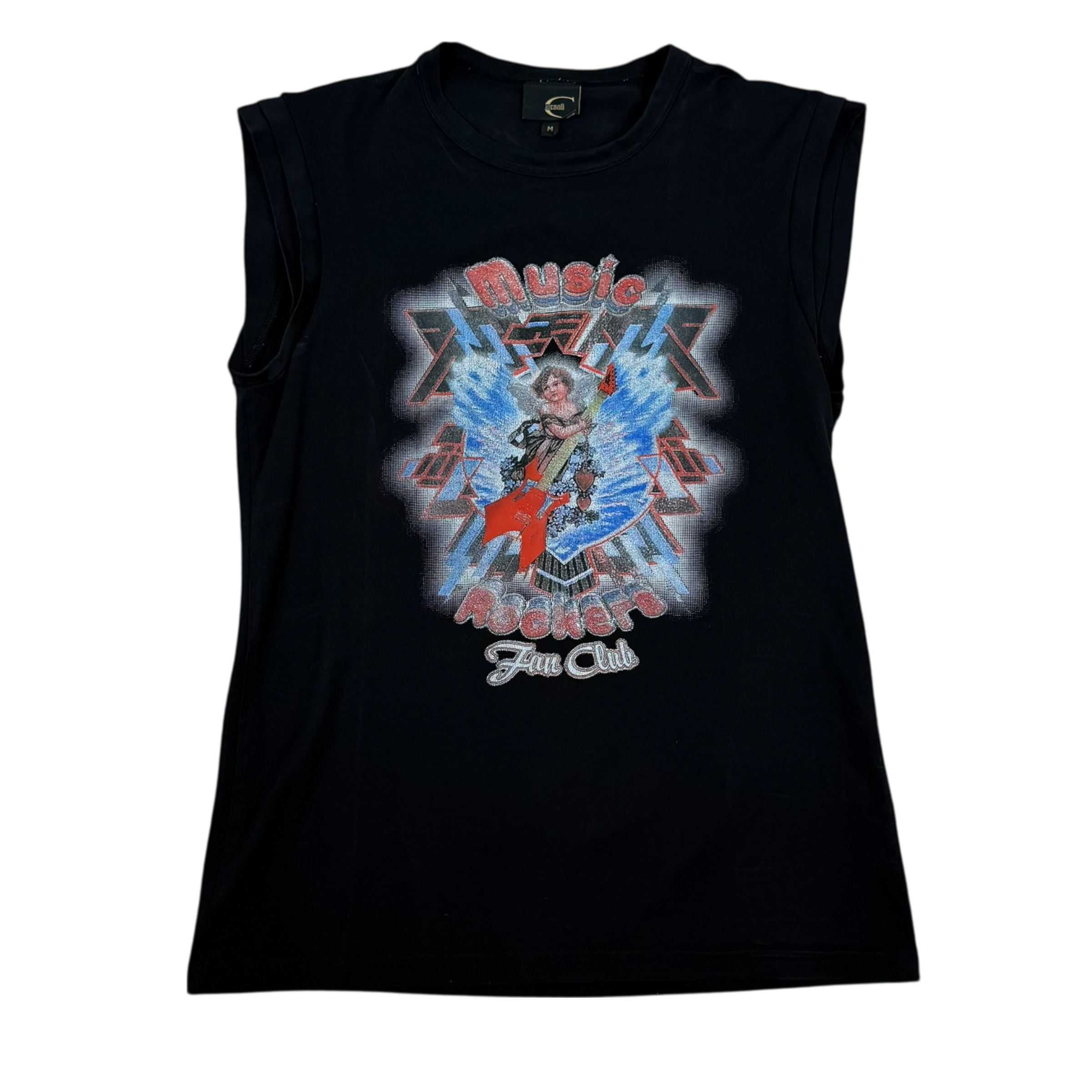 Roberto Cavalli 00s ‘Music Rockers Fan Club’ Tank Top Black (Size M Womens)