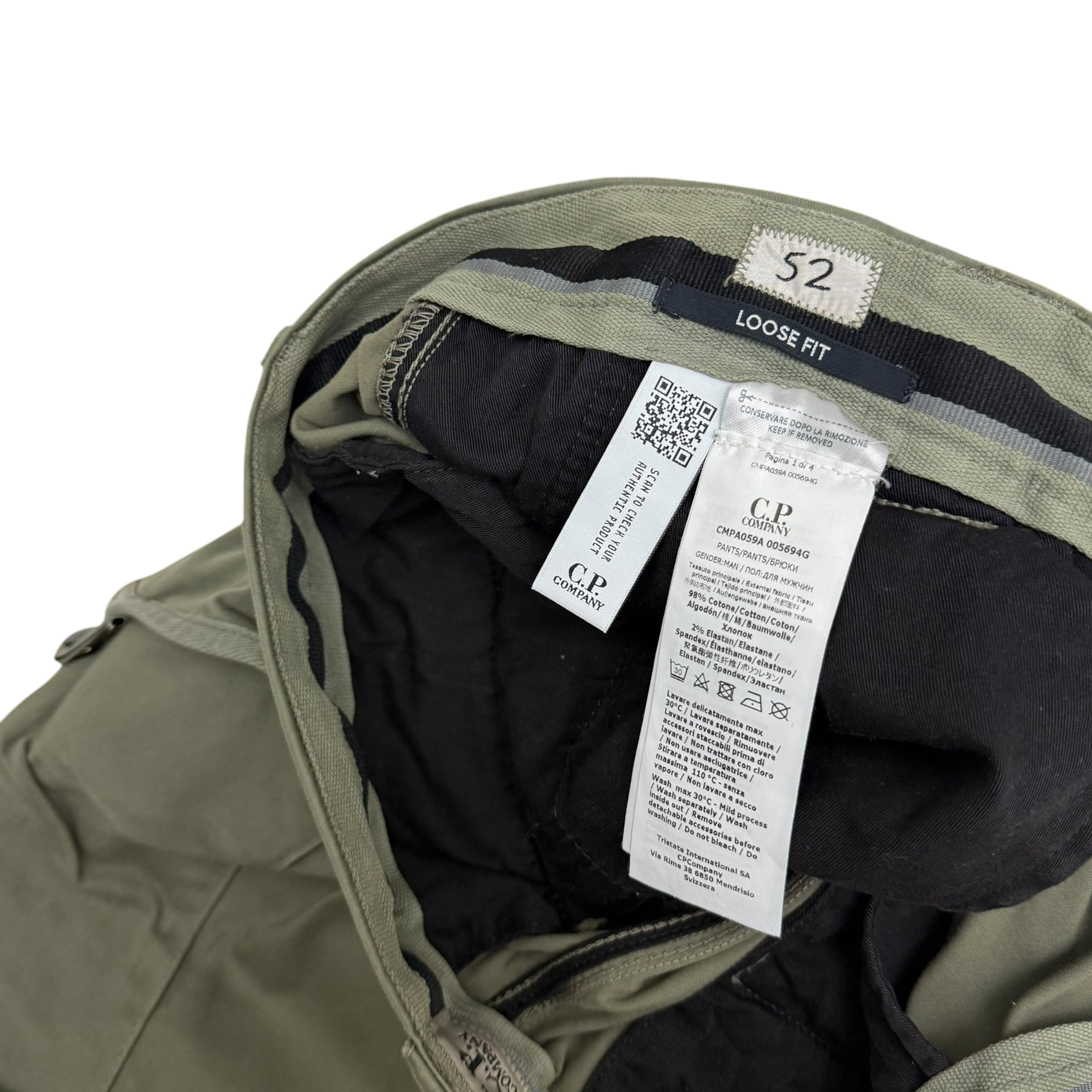 C.P. Company Loose Fit Cargo Trousers Olive Green (Size XL)