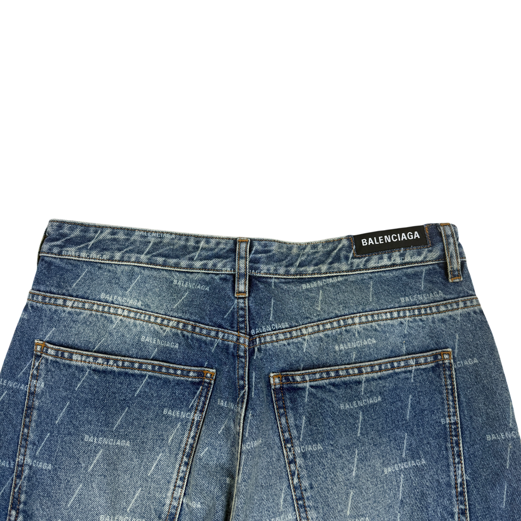 Balenciaga Monogram-Print Straight-Leg Washed Jeans (Size 32”)