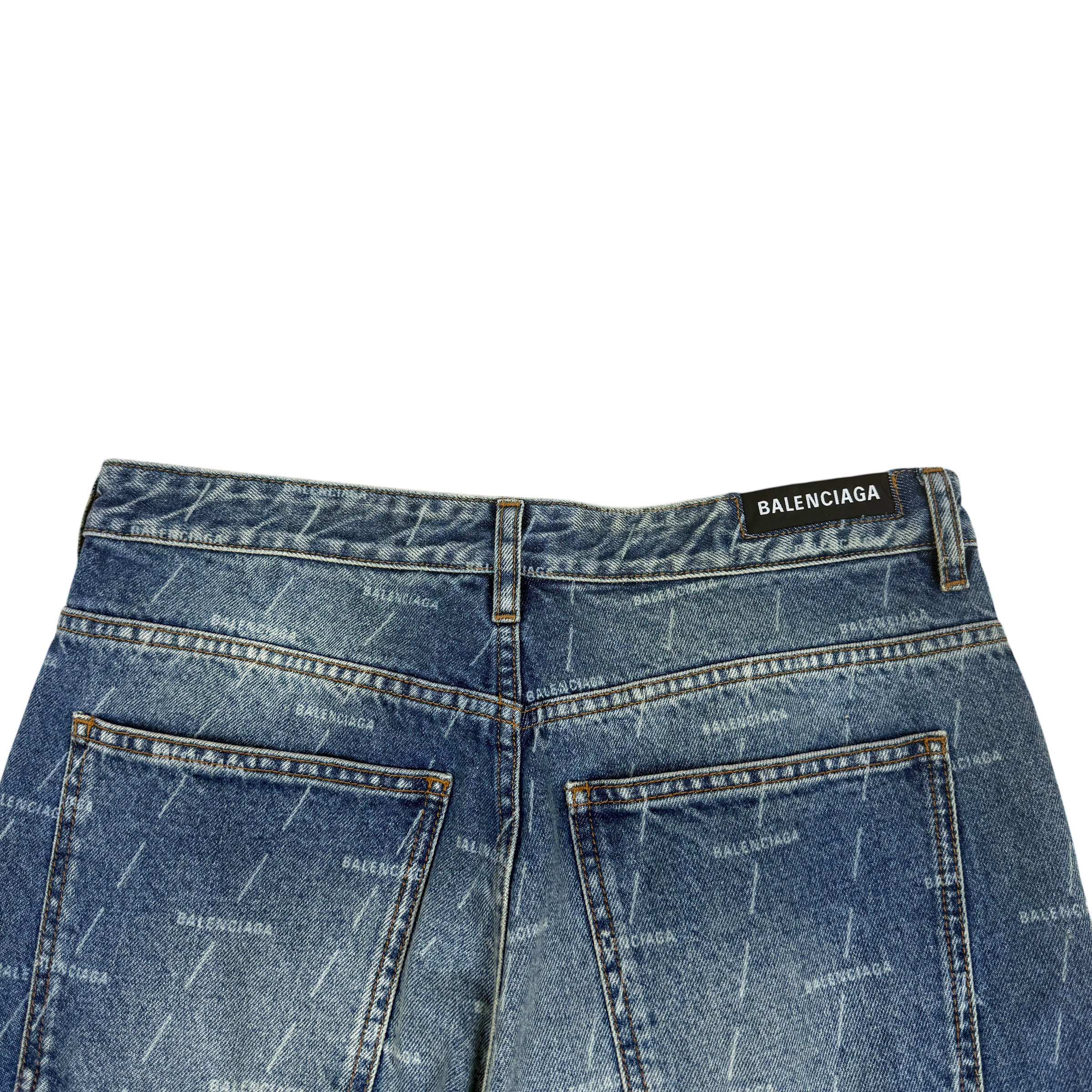 Balenciaga Monogram-Print Straight-Leg Washed Jeans (Size 32”)