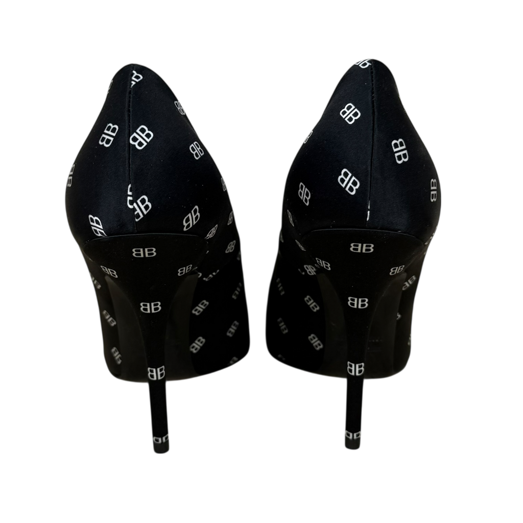 Balenciaga Satin BB Monogram Knife Heels Black (Size EU40)