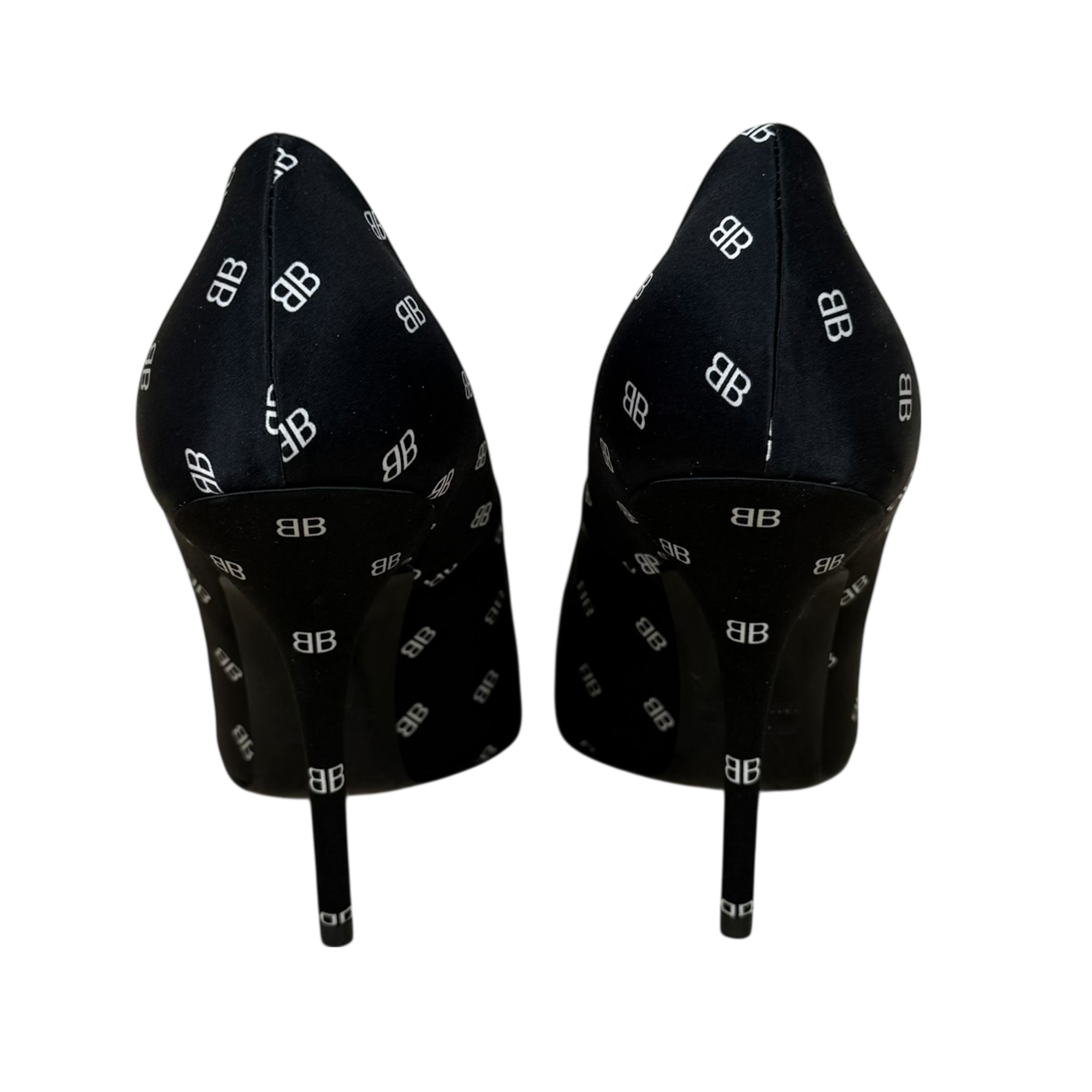 Balenciaga Satin BB Monogram Knife Heels Black (Size EU40)