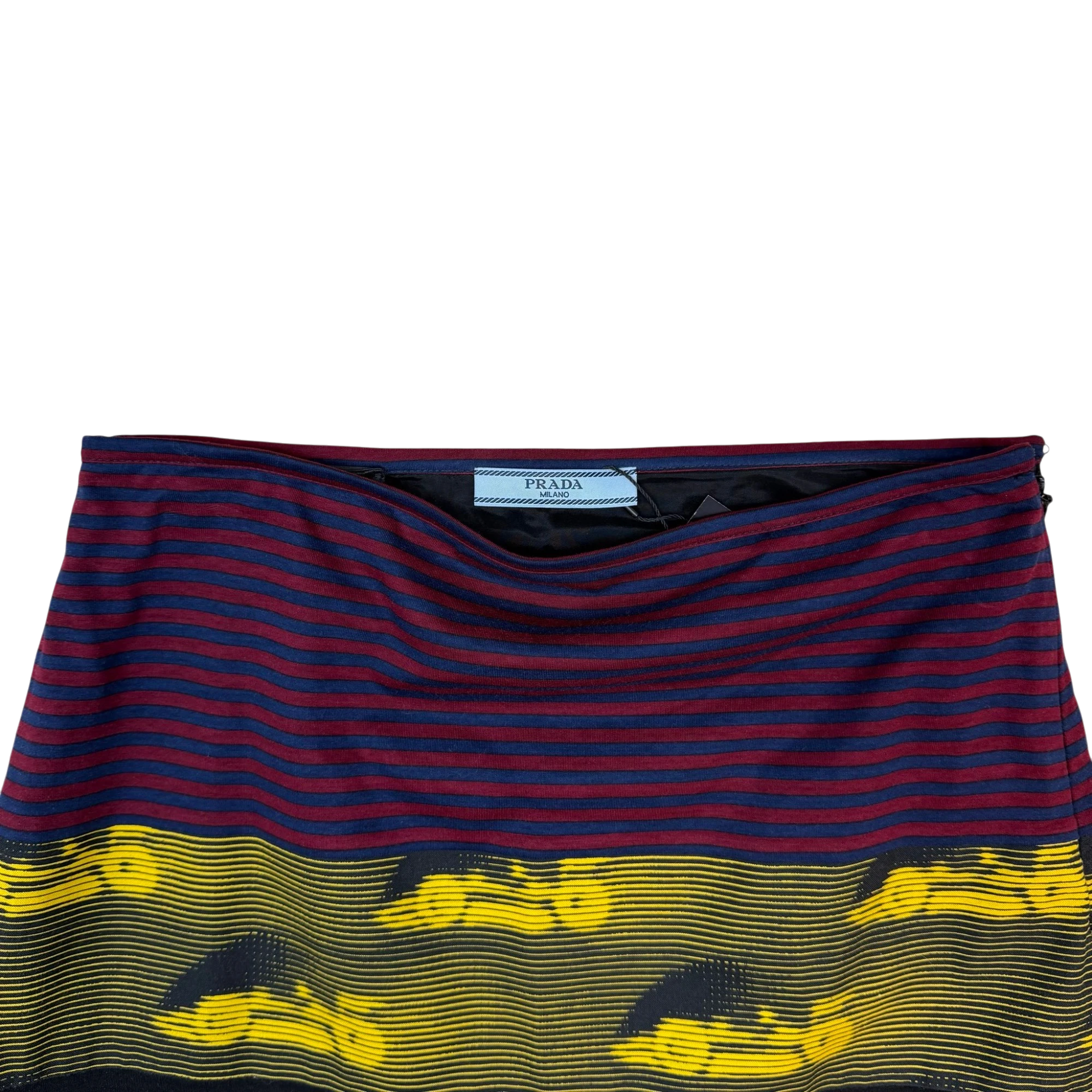 Prada SS15 Knit Docking Textile Skirt Black Multi (Size 40)