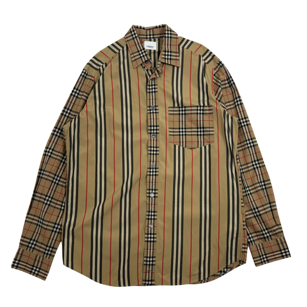 Burberry Patchwork Nova Check Long Sleeve Shirt (Size L)