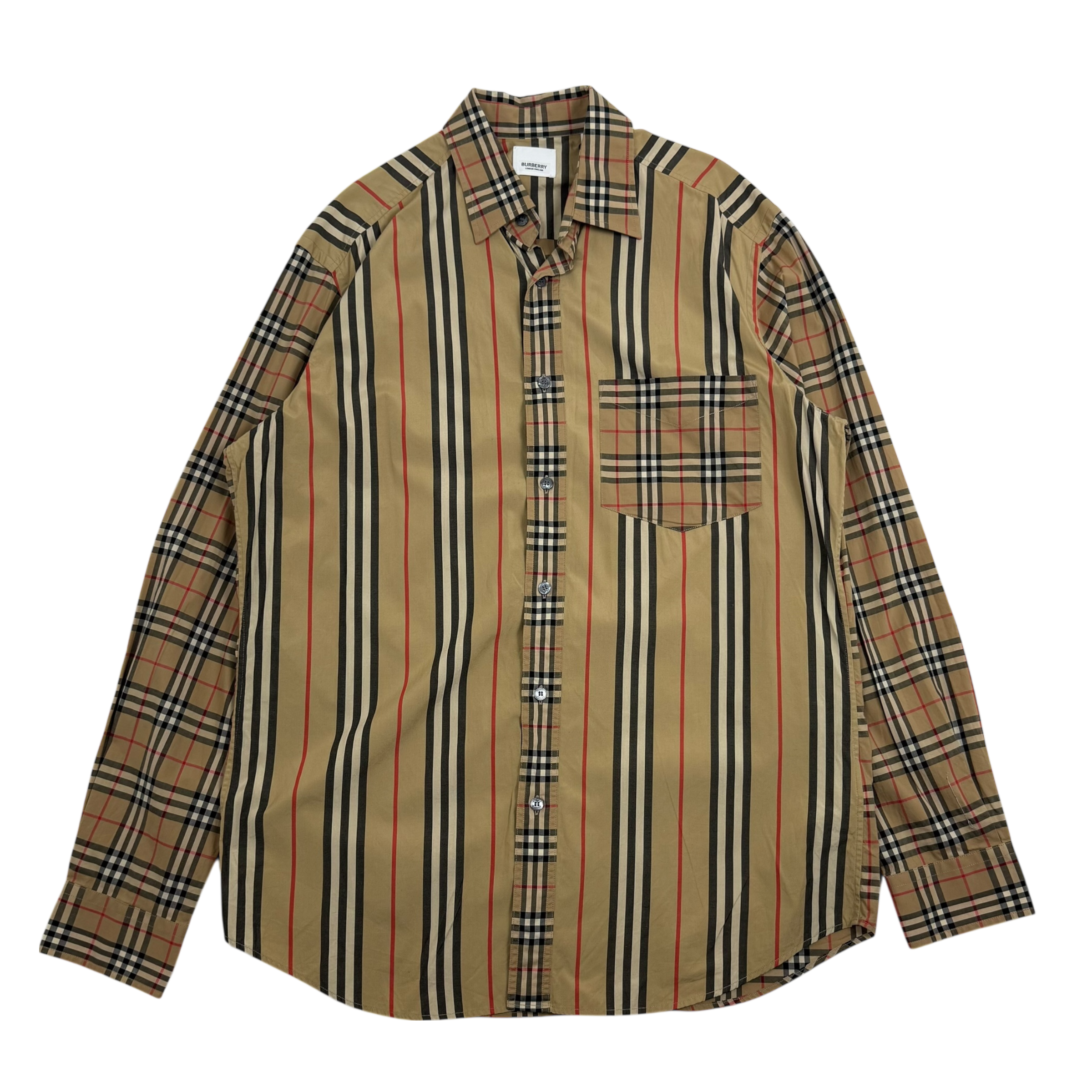 Burberry Patchwork Nova Check Long Sleeve Shirt (Size L)