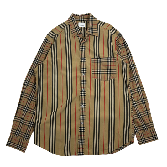 Burberry Patchwork Nova Check Long Sleeve Shirt (Size L)
