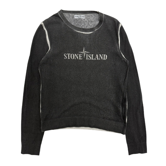 Stone Island SS08 Centre Logo Knit Jumper Charcoal Grey (Size S)