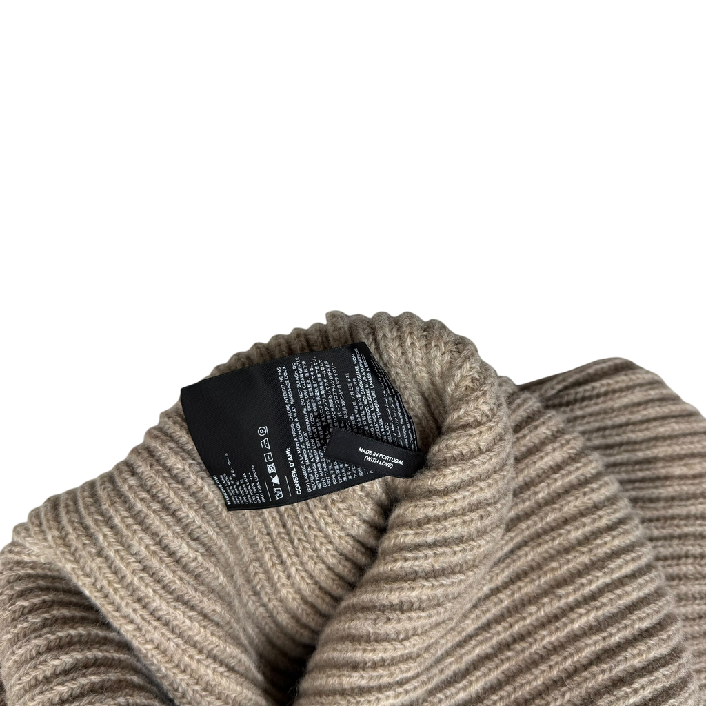 Ami Paris Heavyweight Ribbed Wool Funnel Neck Knit Sweatshirt Taupe