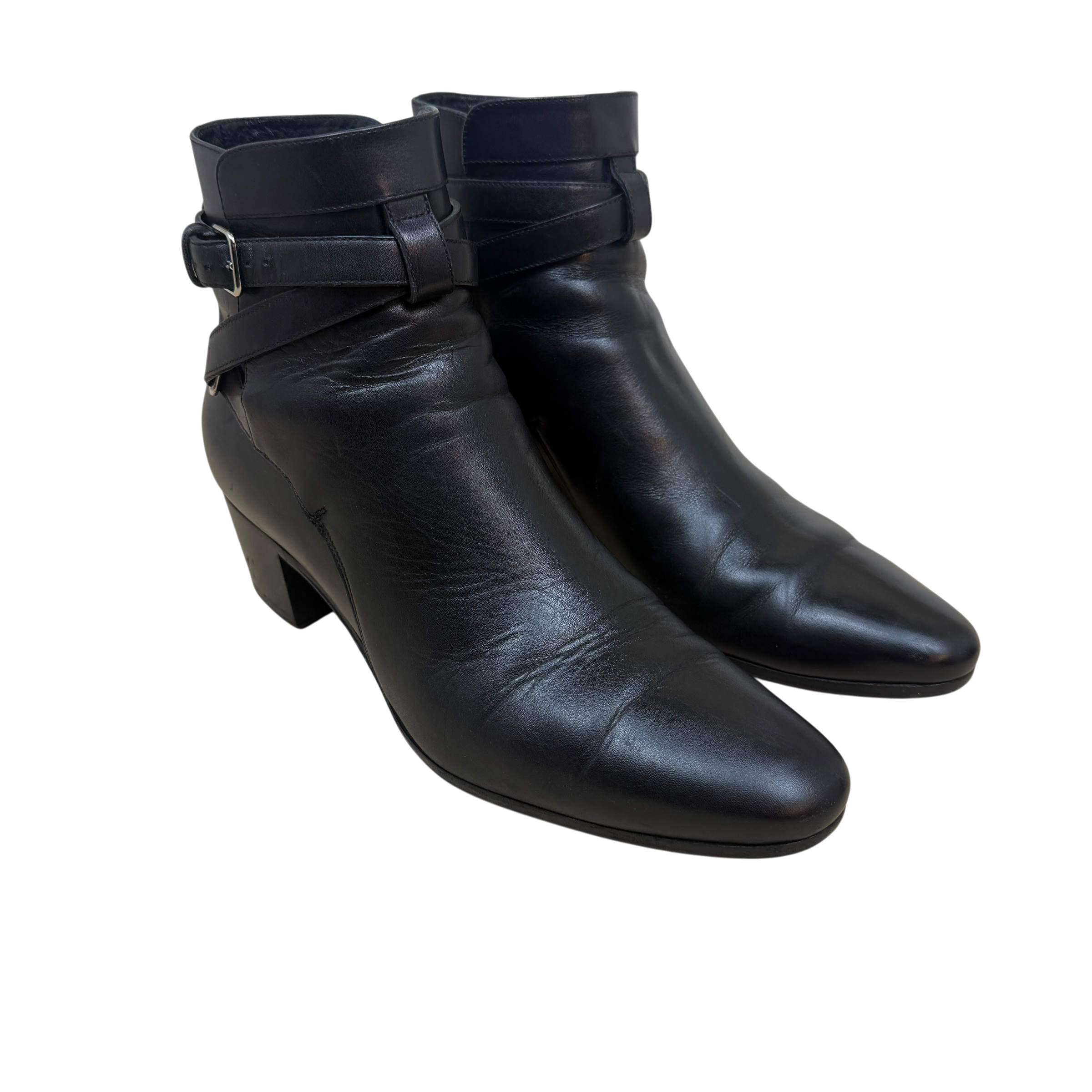Saint Laurent Pointed Toe Leather Ankle Boots Black (Size EU39.5)