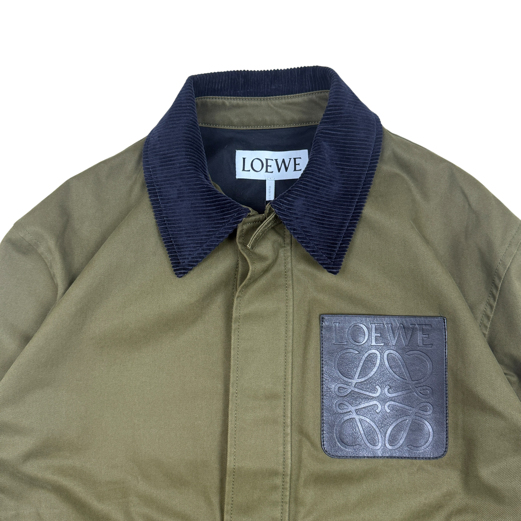 Loewe Leather Logo Lined Workwear Jacket Green (Size 50)