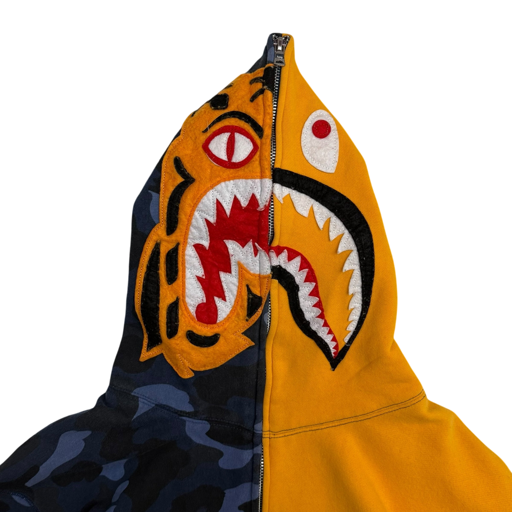 BAPE (A Bathing Ape) Tiger Shark Zip-Up Hoodie Yellow/Blue (Size M)