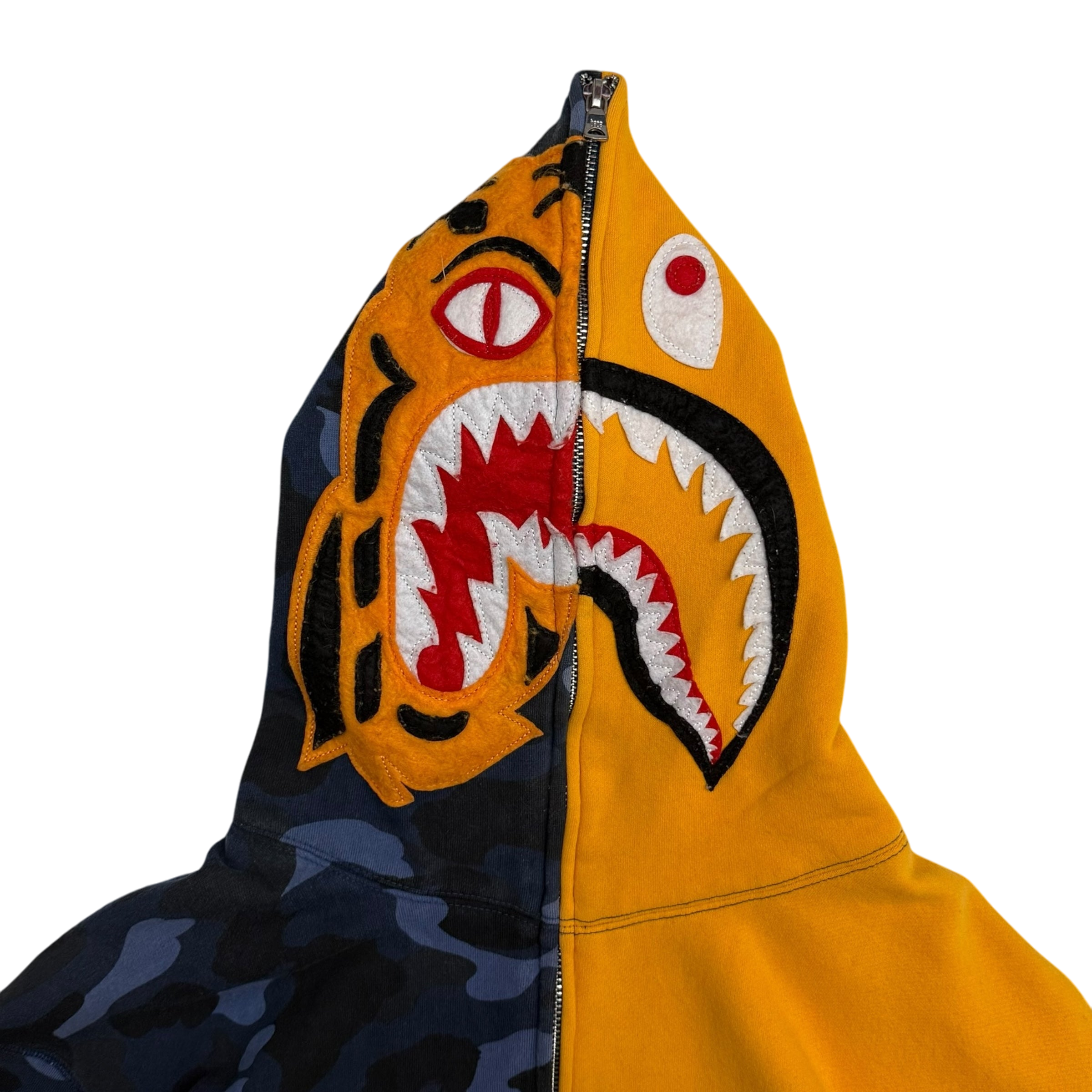 BAPE (A Bathing Ape) Tiger Shark Zip-Up Hoodie Yellow/Blue (Size M)