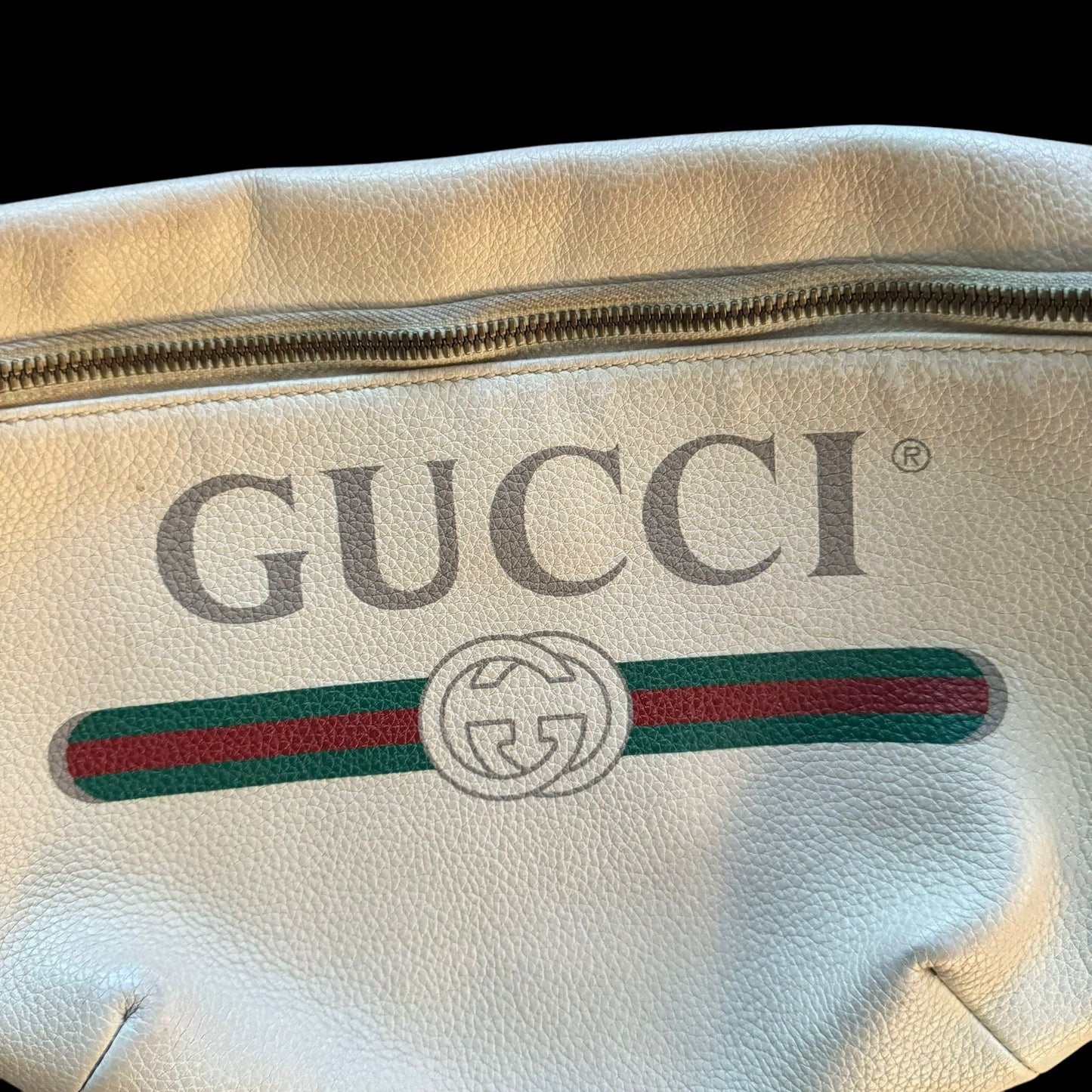 Gucci Logo Print Grained Calfskin Waist Bag