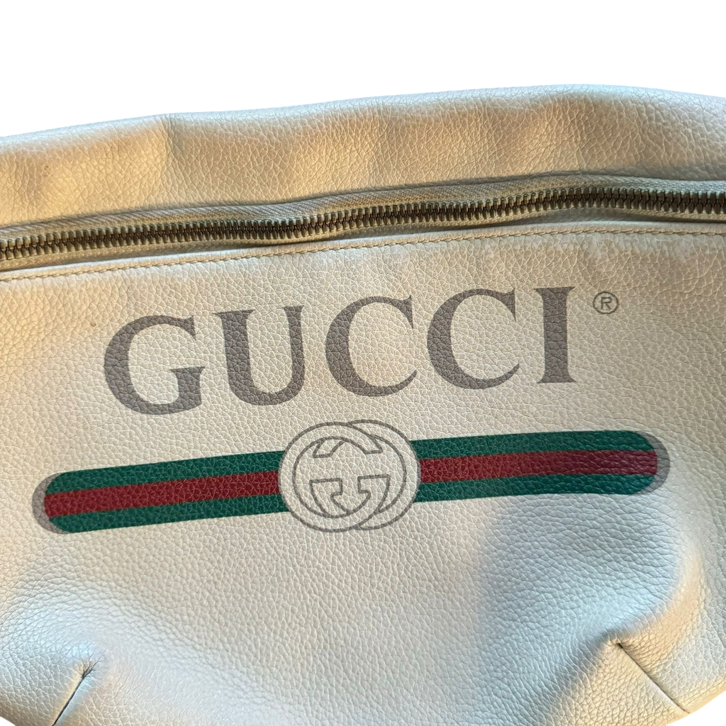 Gucci Logo Print Grained Calfskin Waist Bag