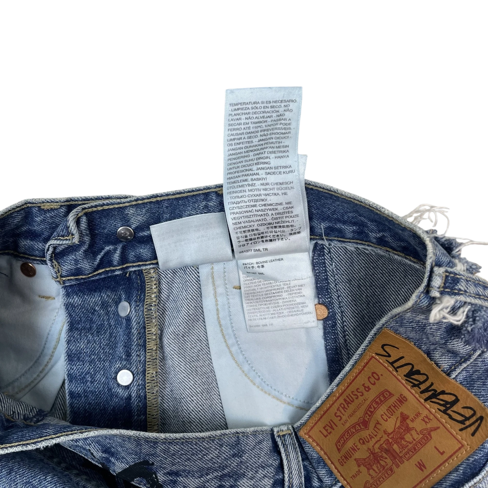 Levi’s x Vetements AW19 Tribal Sticker Patchwork Jeans Blue (Size XS)