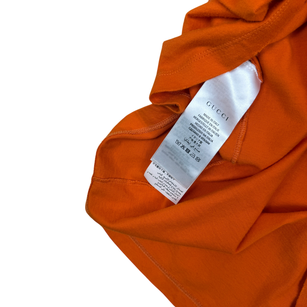 Gucci 2018 Distressed Printed Cotton-Jersey T-Shirt Orange (Fits M-L)