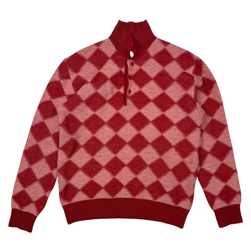 Needles AW20 Polo Argyle Checkered Wool Sweatshirt Red (Size S)