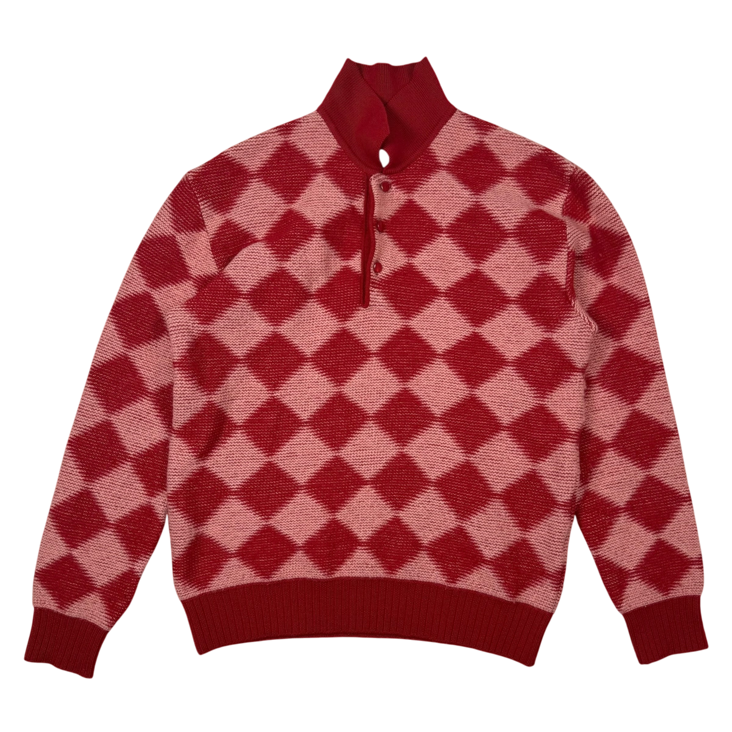 Needles AW20 Polo Argyle Checkered Wool Sweatshirt Red (Size S)
