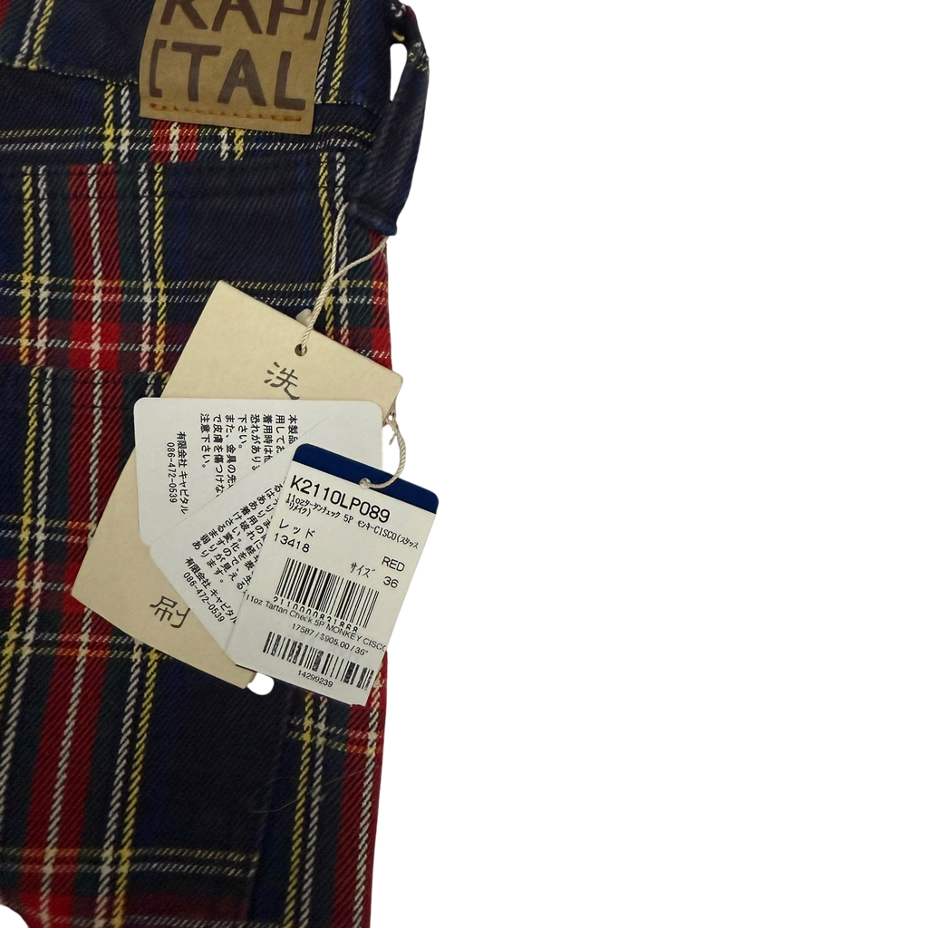 Kapital 11oz Tartan Check 5P Monkey Cisco Jeans (Studs Remake) Red (Size 36”)