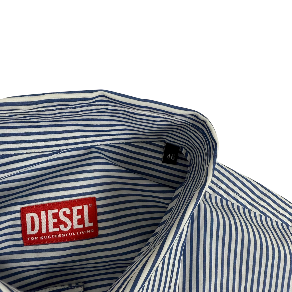 Diesel D Logo embroidered LS Striped Shirt Blue/White (Fits M-L)