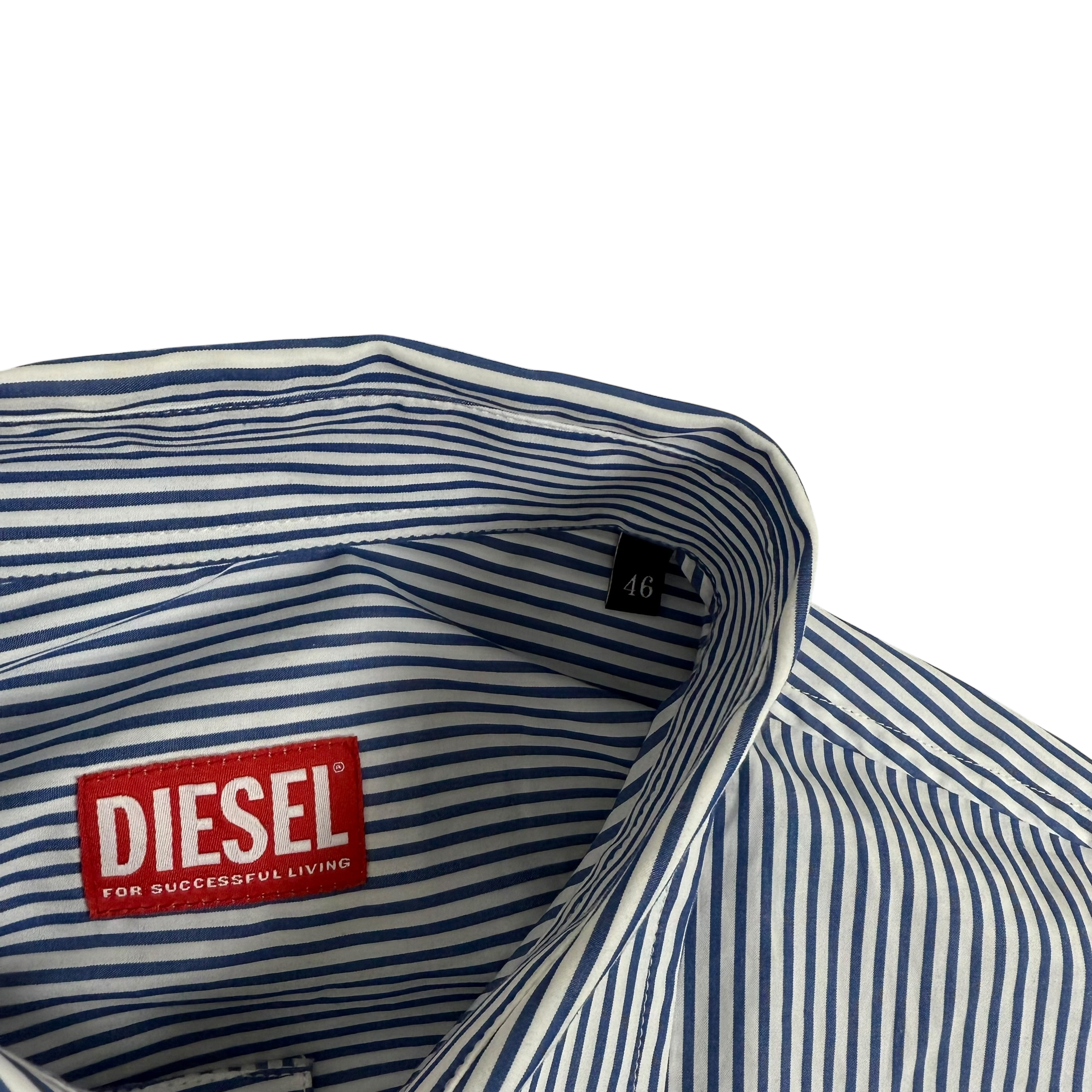 Diesel D Logo embroidered LS Striped Shirt Blue/White (Fits M-L)